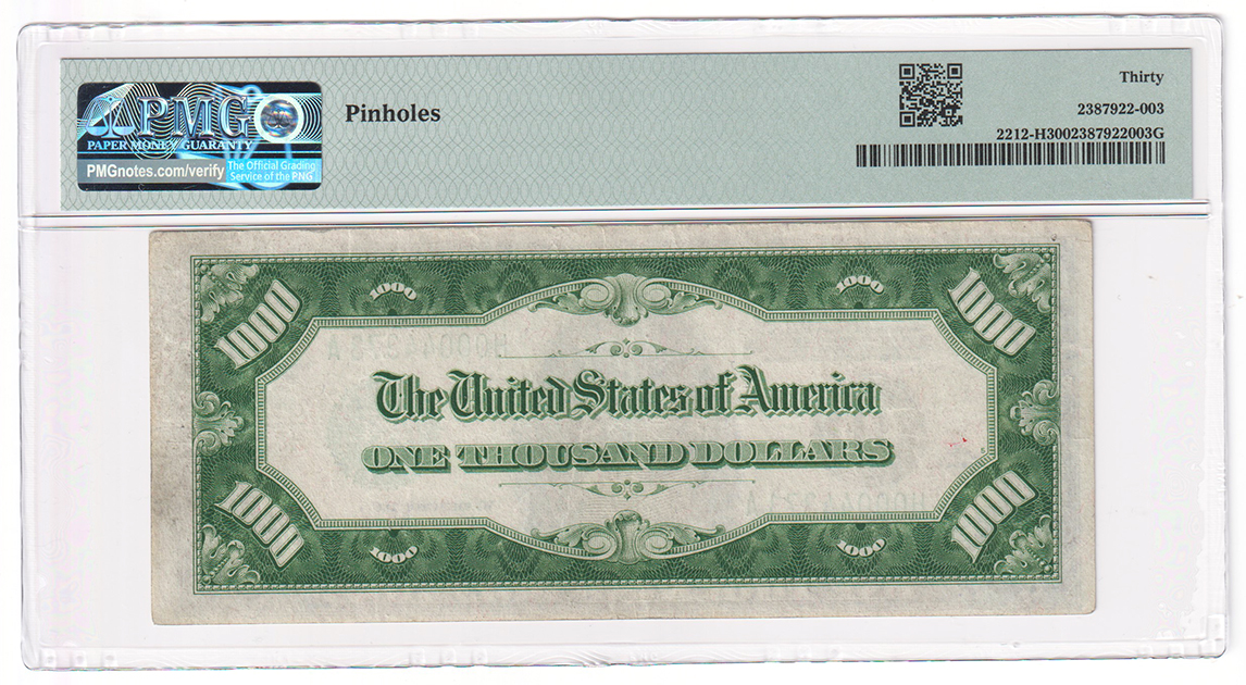 1934-A $1,000 St. Louis Fr# 2212-H - PMG VF-30/pinholes