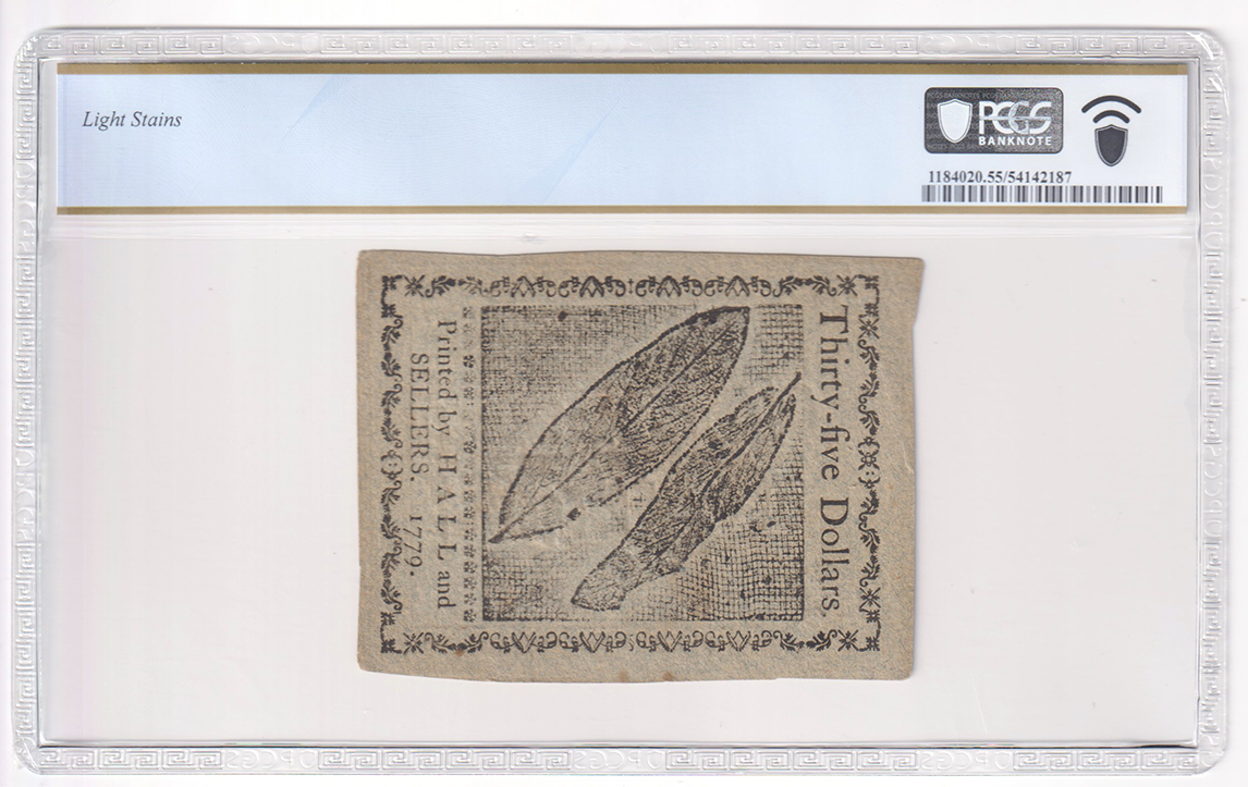 January 14, 1779 $35 Fr# CC-94DT - PCGS AU-55/light stains