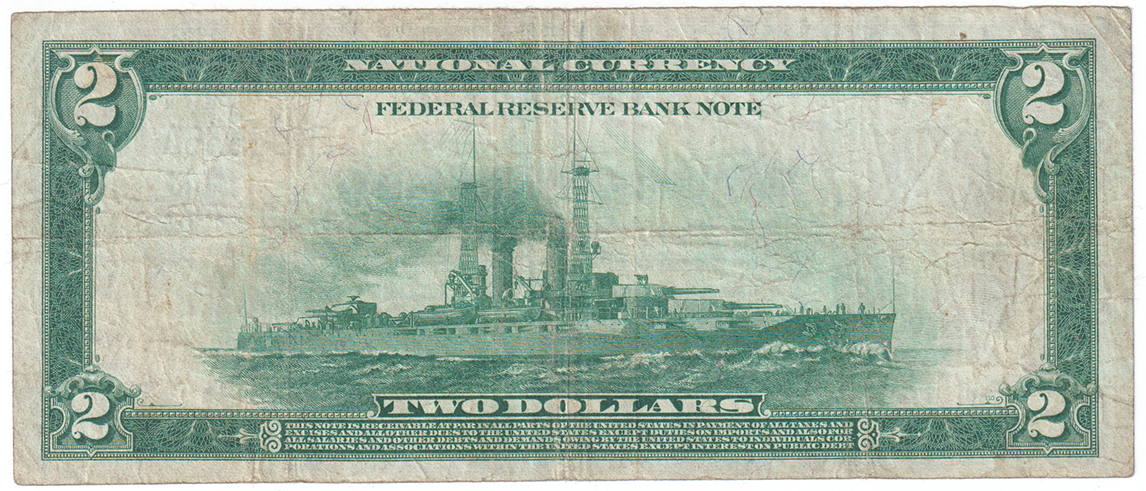 1918 $2 New York Battleship - VF