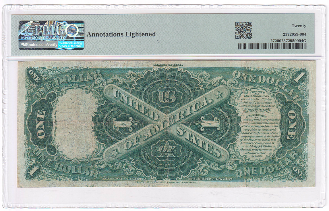 1878 $1 Fr# 27 - PMG VF-20/annotations lightened/pinholes