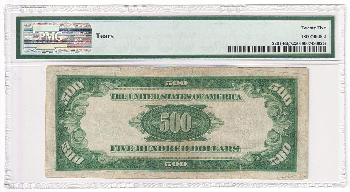 1934 $500 New York Fr# 2201-Bdgs - PMG VF-25/tears