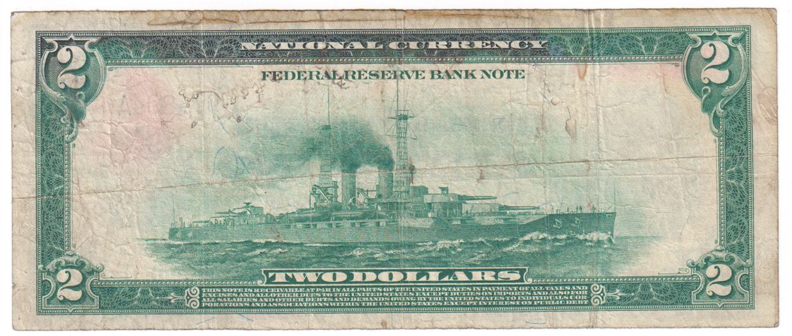 1918 $2 Kansas City Battleship - F/pinhole/stains