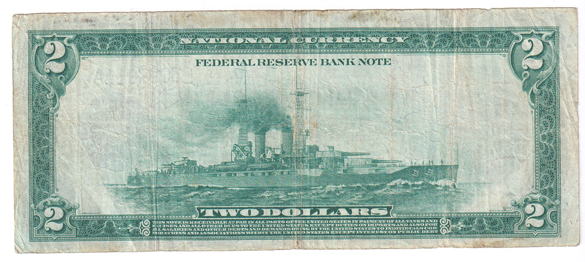 1918 $2 San Francisco Battleship - VF/minor rust