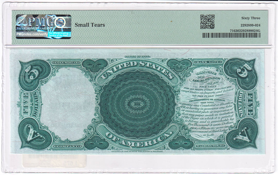 1880 $5 Woodchopper Fr# 71 - PMG ChCU-63/small tears