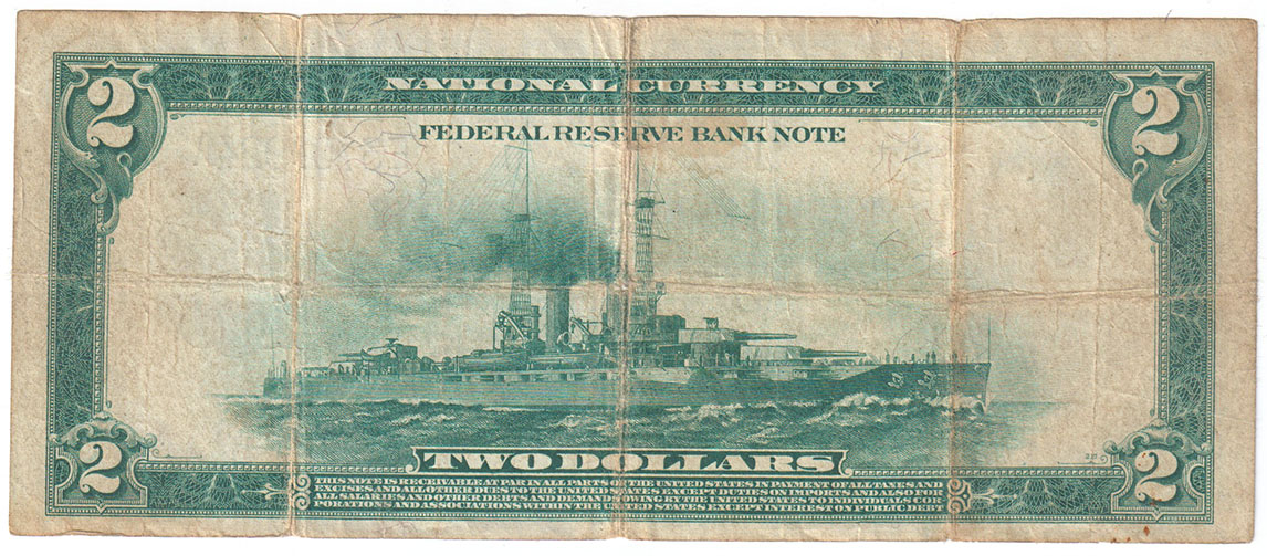 1918 $2 Richmond Battleship - F/small internal holes