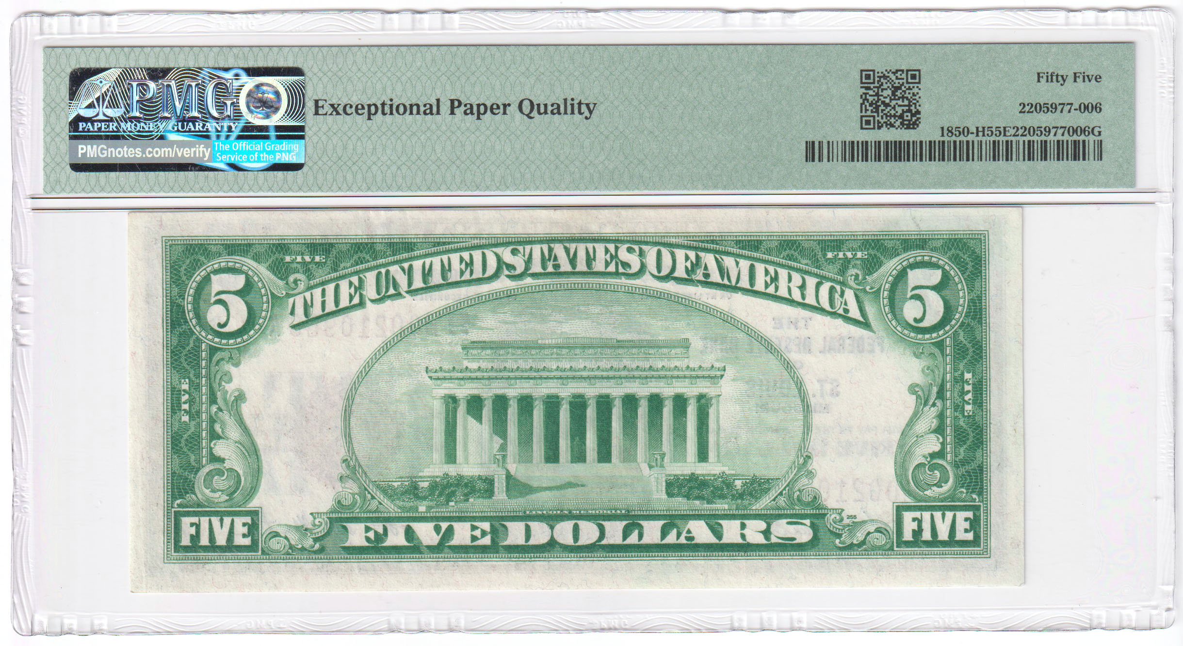 1929 $5 St. Louis Fr# 1850-H - PMG AU-55 EPQ