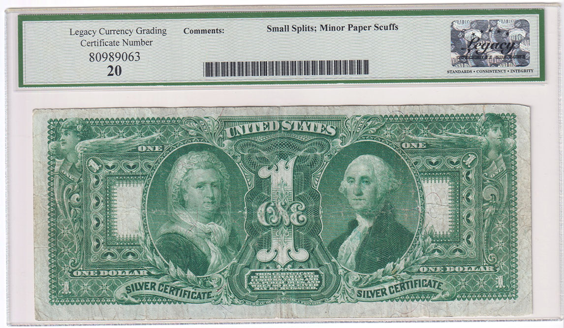 1896 $1 Educational Fr# 224 - Legacy VF-20/small splits/minor paper scuffs/ink stain